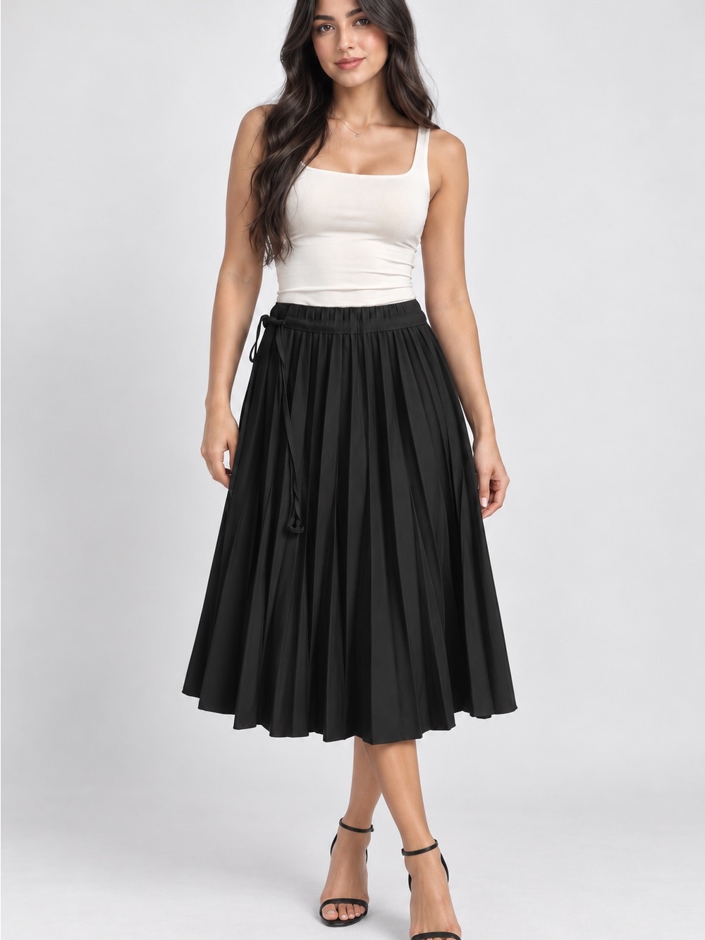 Connection 18 Black Pleated Midi Skirt